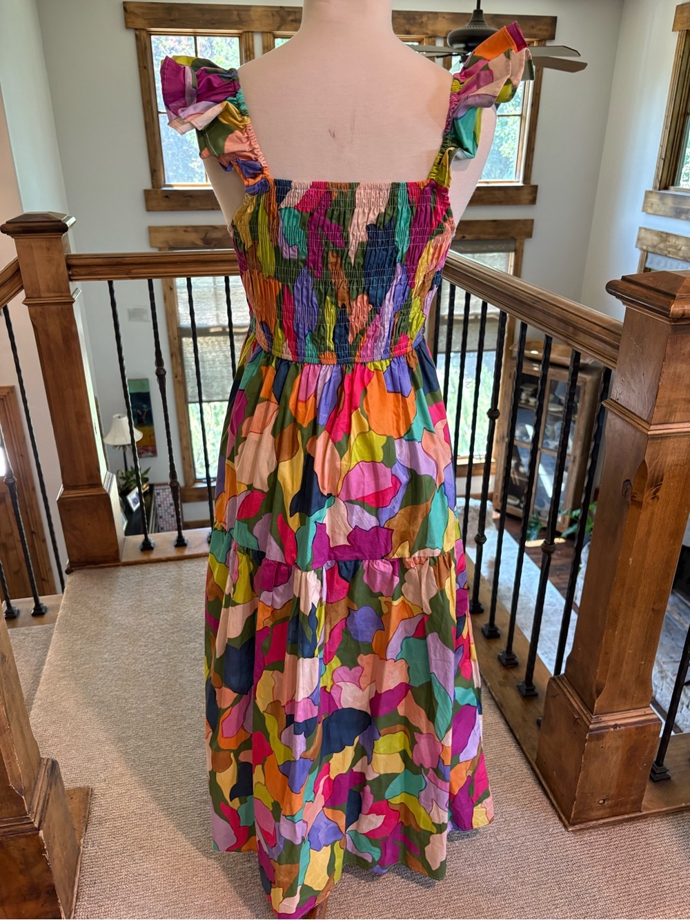 THML Multicolor Abstract Print Maxi Dress with Ruffle Straps Sz M Never Worn - Picture 5 of 6